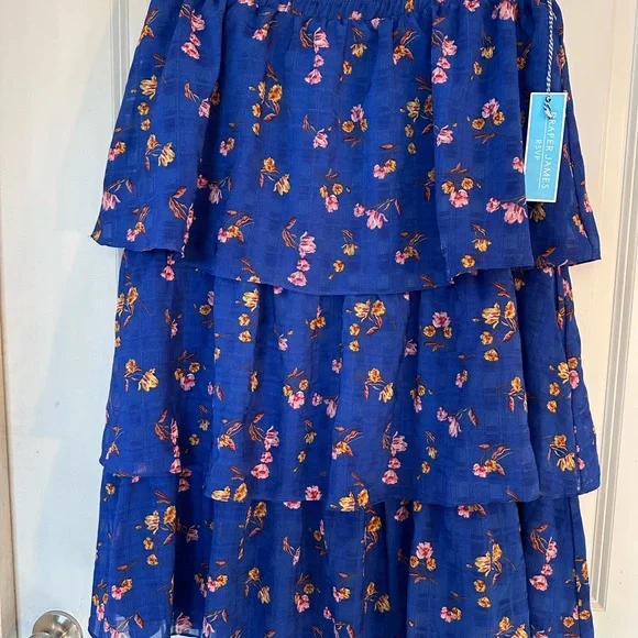 NEW Draper James RSVP Tiered Floral Ruffle Cobalt Blue Midi Skirt, Large - Picture 10 of 12